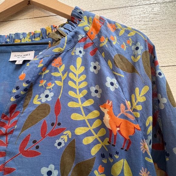 OLIVIA JAMES The Label Waverly True Blue Foxes Dress, Size Large - Picture 6 of 7